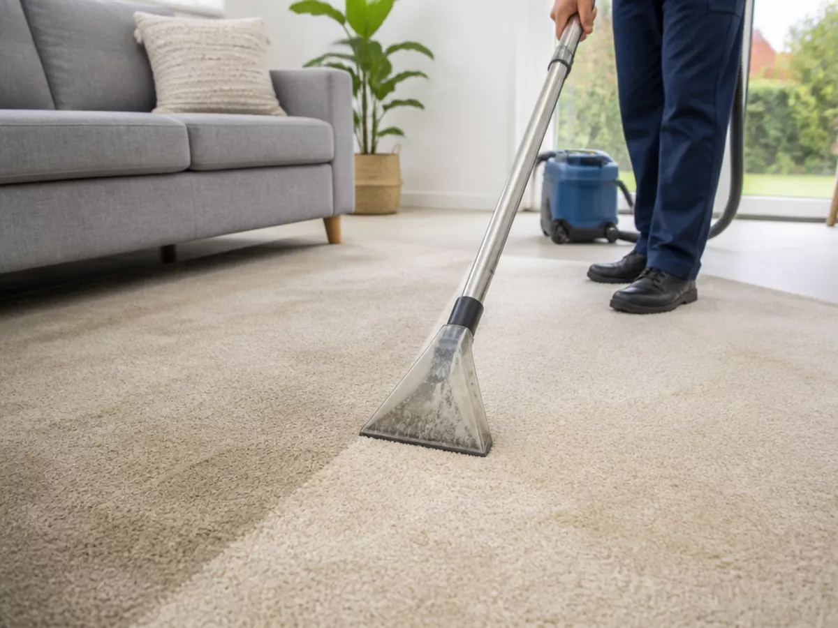Carpet cleaning specialist at work